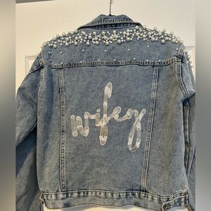 Heirloom Bridal Co. Pearl Studded Wifey Jean Jacket
